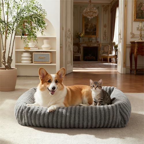 Pawk Cuccia per cani di piccola taglia (5,4 kg) con design a righe, impermeabile e rimovibile, divano grigio per piccoli animali domestici con cerniera, lavabile in lavatrice, per Corgi, 51 x 48 x 15