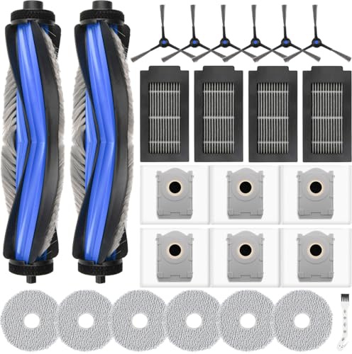 25 Stück Zubehör für ECOVACS DEEBOT T50 Omni/T50 Pro Omni/Gen 2/Gen 3 | Mit 2 Hauptbürste, 4 Filters, 6 Seitenbürsten, 6 Staubbeutel, 6 Wischpads, 1 Reinigungsbürste