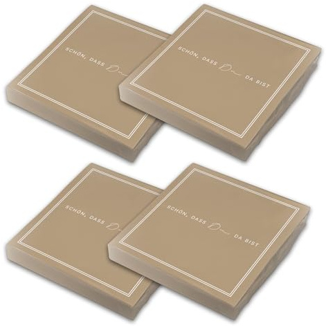 itenga Servietten „Schön, dass du da bist“ – 80 x Papier-Servietten, 3-lagig, 30 x 30 cm, Dekoration für Hochzeit, Geburtstag, Taufe, Kommunion, Konfirmation (latte macchiato)