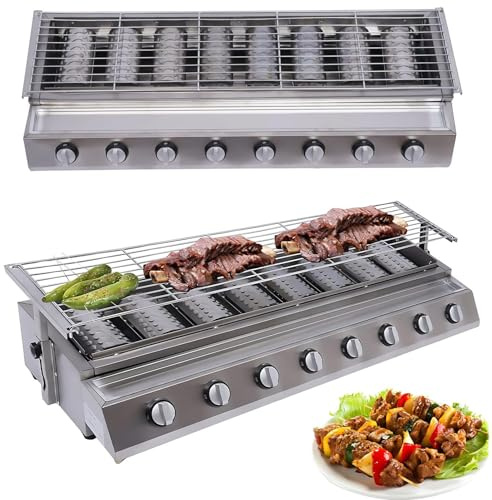 Gasgrill Gastrobräter 4-Flammig Mit Keramik-Brennern, Einzelne Schalter Pro Brenner, Herausnehmbarer Ölauffangbehälter Und Höhenverstellbarer Edelstahl Grillrost (0-9 cm) Für Camping Garten
