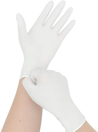 EMYU Nitrilhandschuhe weiß (L) 100 Stück | Einweghandschuhe | Einmalhandschuhe puderfrei & latexfrei | Nitril Handschuhe für Küche, Reinigung & Medizin | (L)