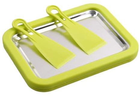 Rolled Ice Cream Maker - Stainless Steel Cold Tray Instant Ice Yogurt Pan, Homemade Sorbet Machine, DIY Kit with 2 Scraper Spatulas | For, Gift