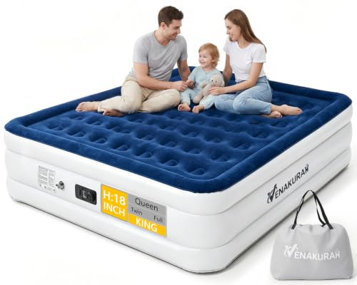 VENAKURAH Luftmatratze 2 Personen 213x183x46 cm, Luftbett Selbstaufblasend in 4 Minuten, Aufblasbare Matratze mit integrierter elektrischer Pumpe, Aufblasbare Gästematratze für Zuhause und Camping