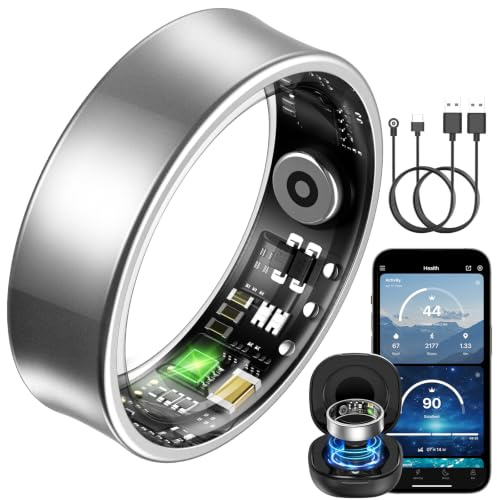 BANLVS Smart Watch Ring für Herren Damen, Fitness Ring mit 24/7 Herzfrequenz HRV, SpO2 Schlaf Temp, 176 Sportmodi, IP68 Wasserdicht Smartring, APP kein ABO, für Android und iOS (Silber, 55mm (7))