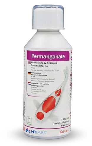 NT Labs Koi Care Permanganate Dip and Pond Treatment (250ml Treats 5000L) | Liquid formula functions as a short dip bath or a whole pond treatment to target visible external parasite symptoms.