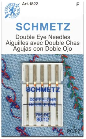 SCHMETZ Double Eye (705 DE) Household Sewing Machine Needles - Carded - Size 80/12