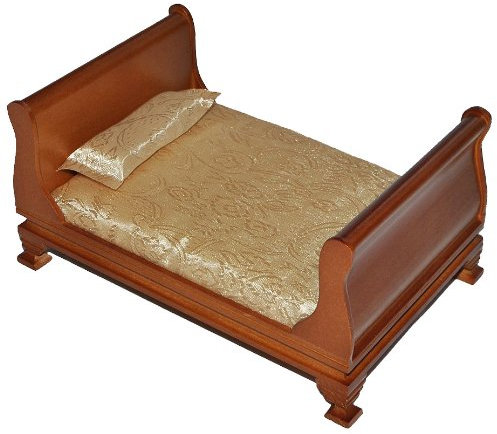alles-meine.de GmbH Bett/Ehebett aus dunklem Holz - Maßstab 1:12 - Puppenbett Puppe für die Puppenstube Miniatur Puppenhaus - Puppenbett Holzbett Nostalgie