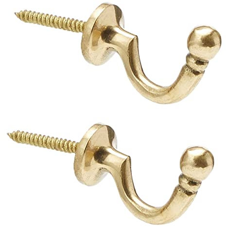 Merriway® BH01610 (2 Pcs) Ball End Curtain Drapery Hold Back Tie Back Hooks, 25mm (1 inch) Solid Brass - Pack of 2 Pieces