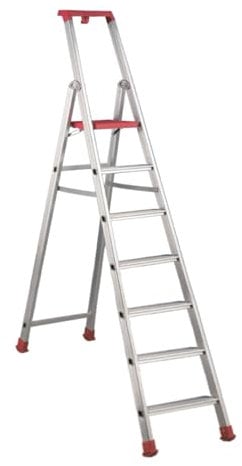 Svelt Scala Alluminio 7 Gradini con Parapetto, Maniglione Porta Attrezzi, Ampia Piattaforma Zigrinata ed Evoluto Sistema di Ribordatura Automatica