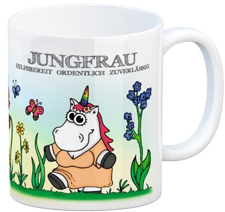 Honeycorns Kaffeebecher mit Sternzeichen Jungfrau Motiv Tasse Kaffeetasse Becher mug Teetasse Büro Einhorngeschenk lustig witzig Einhorntasse Astrologie Tierkreiszeichen Sternbilder Geburtstag