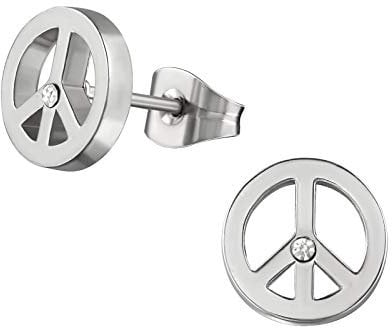 Bungsa PEACE Ohrstecker mit Kristall rund silber aus 316L Edelstahl