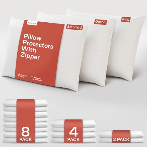 Niagara - Par de protectores de almohada estándar a prueba de plumas, mezcla de algodón, 20 x 26 pulgadas, fundas de almohada de alta calidad, no arrugadas, paquete de 2 fundas con cremallera,
