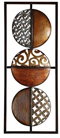 Whole House Worlds Wanddekoration – Rustikales Wandobjekt aus Metall, Höhe 69 cm, schwebende Kreise in einem rechteckigen Rahmen, vertikale Aufhängung, Eisen