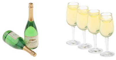 B Blesiya Setzen von 2pcs bunt Wein Flaschen mit 4pcs Wein Glas Puppenhaus 1/12 Maßstab