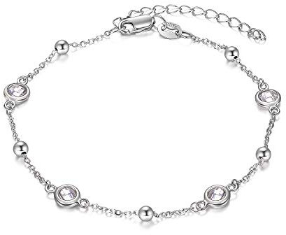 AOBOCO 925 Sterling Silver Ball Bead Anklet Bracelets Adjustable Chains for Women Girls 9''+2''
