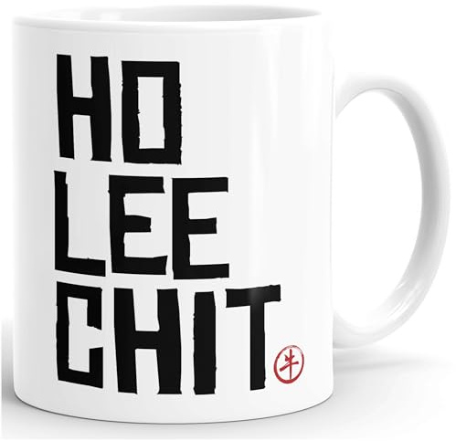 MoonWorks Emaille Tasse Becher Kaffee-Tasse Fun Tasse Spruch Ho Lee Chit Holy Shit Weiss-schwarz unisize