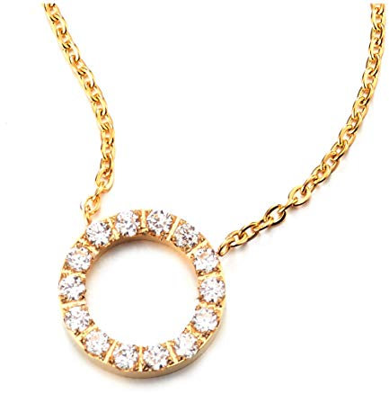 COOLSTEELANDBEYOND Exquisite Damen Zirkonia Cluster Offenes Kreis Anhänger Edelstahl Goldfarben Halskette mit Stahl Verstellbare Seil-Kette