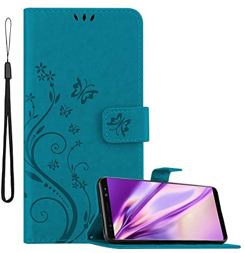 Cadorabo Hülle kompatibel mit Samsung Galaxy Note 8 Blumen Design aus Kunst Leder Flip Klappbare Stoßfeste Magnetische [Standfunktion] [Kartenfächern] Cover Hülle für Galaxy Note 8 Tasche in Blau