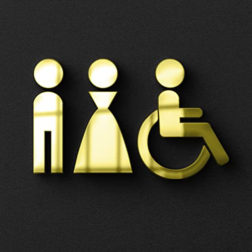 Símbolo para hombre y mujer discapacitados WC baño aseo porta hombre señalización etiqueta adhesiva señalización plexiglass dorado brillante