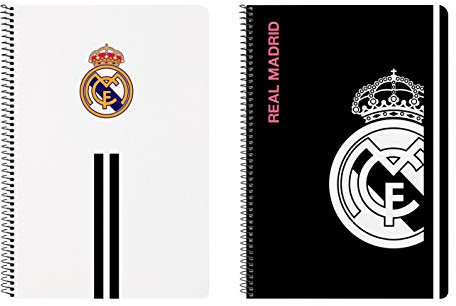 Safta- Real Madrid Cuaderno 80 Hojas, Color Blanco/Negro, 215x10x310 mm (512054066)