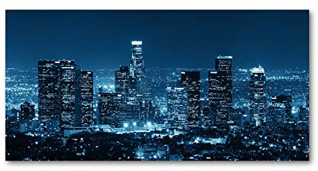 Tulup Glas-Bild Wandbild aus Glas - Wandkunst - Wandbild hinter gehärtetem Sicherheitsglas - Dekorative Wand für Küche & Wohnzimmer 120x60 - Sehenswürdigkeiten & Architektur - Los Angeles Nacht - Blau