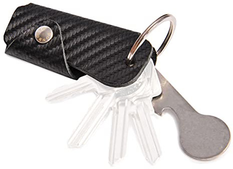 DONBOLSO® Colt I Schlüsseletui mit Einkaufswagenlöser I Leder Etui für 1-6 Schlüssel Schlüsselring I Carbon