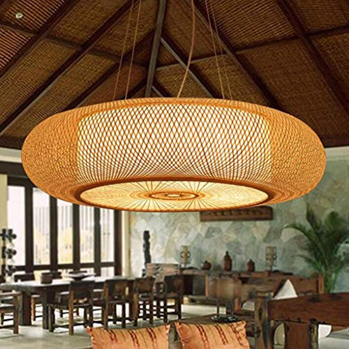 Vintage Pendelleuchten E27 Hängeleuchte Natürlichen Bambus Retro Pendellampe Natürlichen Bambus Hängelampe Gewebt Rattan Kronleuchter Höhenverstellbar Restaurant Teestube Cafe Lampe Leuchte,80cm
