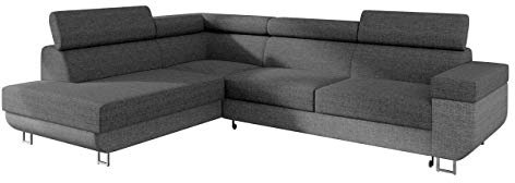 Mirjan24 Ecksofa mit Schlaffunktion und Bettkasten Fonti, Eckcouch für Wohnzimmer, Einstellbare Kopfstützen, Sofa des Typs L, Bettfunktion, Wohnlandschaft (Lux 05 + Lux 06, Seite: Links)