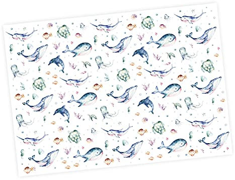 5 Bögen Geschenkpapier Meerestiere bunt Aquarell - 1,60€/qm - 84,1 x 59,4 cm Kinder Geburtstag Mädchen Junge Fische Unterwasser süße Geschenkverpackung