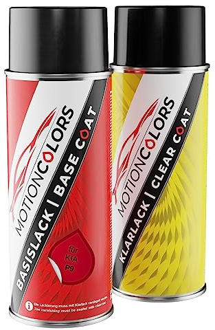MOTIONCOLORS Scarlet Red/Scarletrot P9 für KIA Autolack Sprühdosen Set Basislack Klarlack Spraydose 400ml