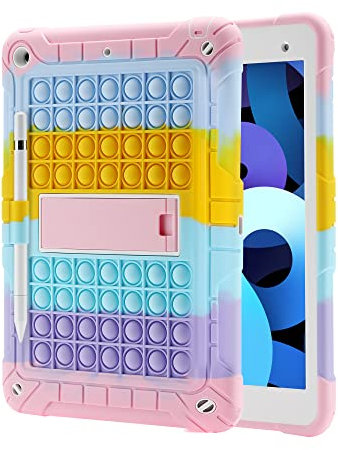 XZC Funda para iPad 9ª/8ª/7ª generación (Funda para iPad 10.2 2021/2020/2019) Push Pop Fidget Case Cubierta de protección contra caídas con Soporte para lápiz Kickstand Correa de Hombro (Rainbow 1)
