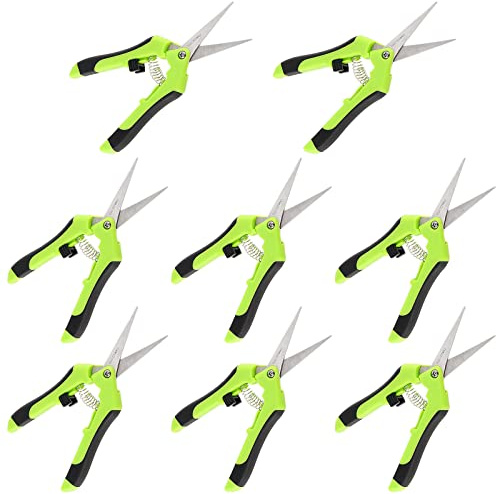 PINGEUI 8 PCS 6.5 Inches Green Gardening Pruning Scissors, Bud Trimming Scissors with Straight Tip Stainless Steel Blades, Micro Tip Hand Pruning Shears for Garden and Lawn