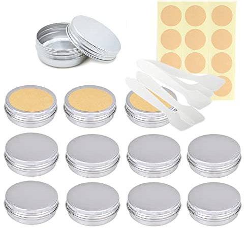Lusdoly 100 Pièces Pots en Aluminium Argent 40ml - Ø57x23mm Pot Cosmétique Bougie Aluminium Vides Pots de Voyage Rondes pour Crème avec Mini Spatule et Étiquette