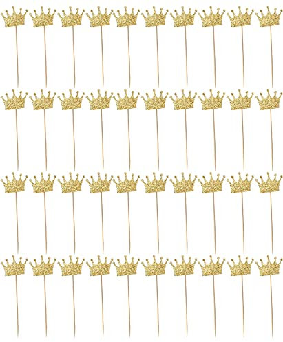 WANGCL Cupcake-Topper mit goldener Krone, Kuchendekoration, königlicher Prinz, Cupcake-Topper für Geburtstagsparty, Hochzeit, Party, Zubehör, 40 Stück