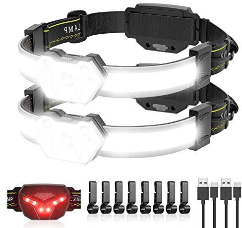 EXIN DECHEN LED Headlamp Rechargeable, 1200 Lumen Super Bright Headlamp Flashlight, 270° Wide Beam LED Headlamps with Red Taillight, 8 Mode Lightweight Waterproof Head Lamp