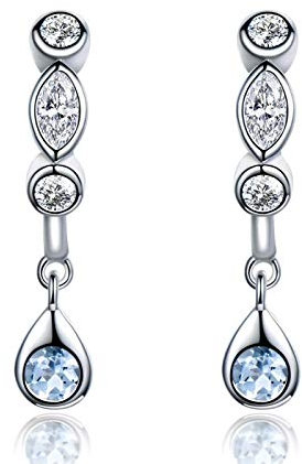 Skcess Lustige Ohrringe Damen Blau, Anhänger-Ohrringe Silber Ohrringe Mädchen 925 Blatt Himmelblau Runden Natürlicher Himmelblauer Topas