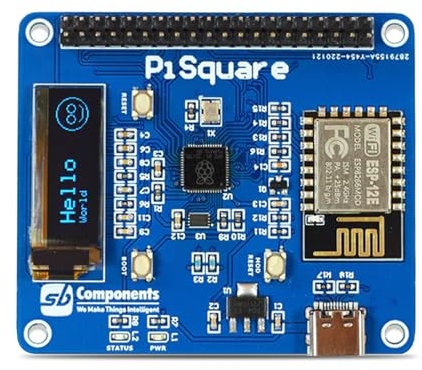 sb components PiSquare - Raspberry Pi HAT basierend auf RP2040 und ESP-12E Modul, kabellose Kommunikation mehrerer HATs, inklusive USB-C Kabel und Raspberry Pi Board