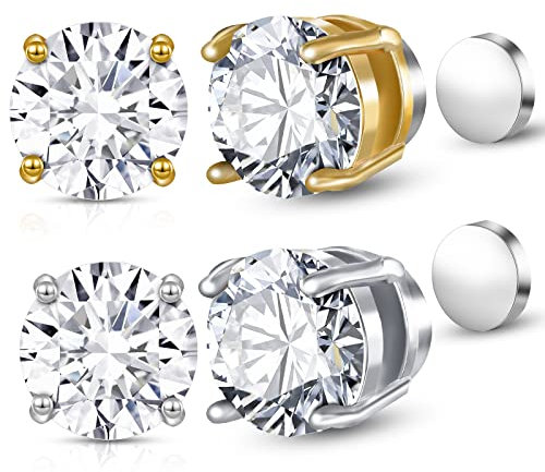 Magnetisch Ohrstecker Rund Zirkon Ohrringe Magnetisch Ohrclips ohne Piercing Magnet Ohrringe Unisex Gefälscht Ohrringe für Frauen Männer