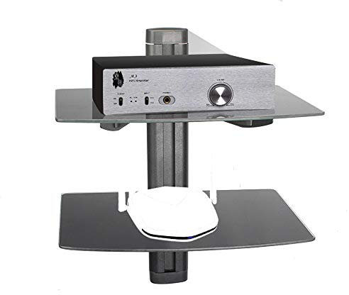Single/DoubleTempered Glass Wall Mounted Floating Component Shelf for Use with Set Top Boxes DVD Blu Ray Players TV Wall Brackets Functional Storage Shelf (Color : Double Layer)