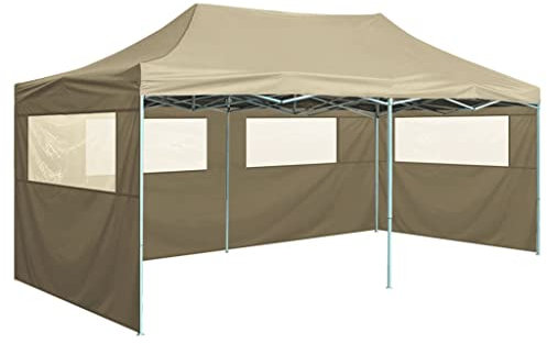 HOMIUSE Profi-Partyzelt Faltbar Stahl Creme Pavillon Grillpavillon Verkaufsstand Faltpavillon Gartenpavillon Gartenlaube Party Zelt Pavillion Klappbar Pavillon Faltbar mit 4 Seitenwänden 3x6m