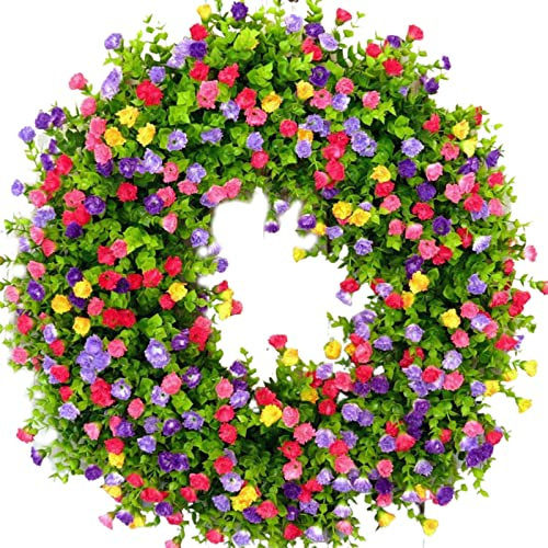 ulapithi TüRkranz FrüHling, Türkranz Künstliche Türkranz Deko Wildblumen-Girlande, 15 Bunter Dekorative Blumenkranz Wandkranz, Frühlings- Und Sommerkränze Für Haustür, Künstliche Blume 30/40CM