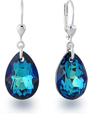 Schöner-SD 925 Silber Ohrringe Tropfen Kristall 16mm Bermuda-Blue Blau