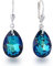 Schöner-SD 925 Silber Ohrringe Tropfen Kristall 16mm Bermuda-Blue Blau