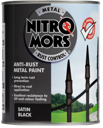 Nitromors Anti-Rust Satin Finish Metal Paint, Black, 750 ml