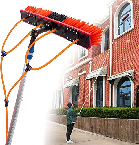 Window cleaning pole 3~12m extendable window cleaning kit window cleaning pole steel buckle fixing, easy to install,with 20m water supply hose 50cm water hole large brush head Roof Cleaning Tools