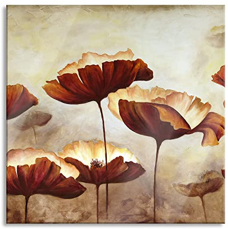 Pixxprint Glasbild, Wandbild auf Echtglas, Mohnblumen gezeichnet, 40x40 cm, inkl. Aufhängung und Abstandshalter