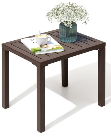 Crestlive Products Beistelltisch für den Außenbereich, Aluminium, rechteckig, kleiner Kaffee-Bistrotisch für den Innen- und Außenbereich (braun)