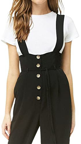Générique Arbeitsoverall für Herren, Rot, Sommer und Frühling, neues Bein, breiter Gürtel, Größe Knopf, Overall für Frauen, gerade, Overalls, lockere und lässige Overalls (Schwarz, M)