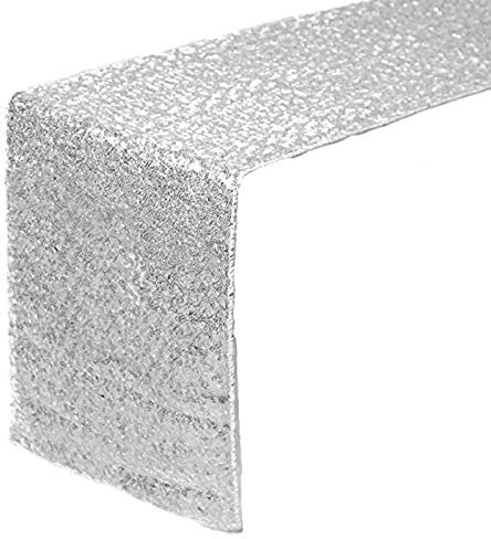 Pailletten Tischläufer, 30 x 300cm Lange Tischläufer Glitzernde Glänzende Polyester Tischdecke für Hochzeit, Geburtstag, Party, Heimtisch Dekoration(Silber)