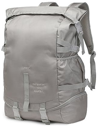 Kono Travel Backpack Hiking Rucksack with Bottom Compartment Large Capacity Sports Bag Fit 15.6 Inch Laptop Multifunctional Camping Outdoor Gym Bag (Grey)
